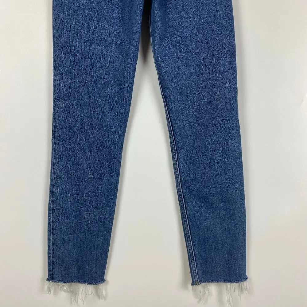 Re/Done High-Rise Ankle Crop Jeans Raw Hem Button Fly Medium Wash Womens Sz 26 - Picture 10 of 11